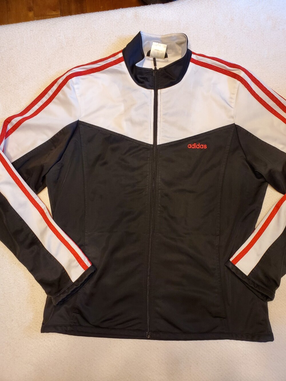 Adidas Womens M Track Jacket Black White Red Stripe Full Zip Vintage 2006